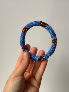 Handmade Native American Seed Bead Bangle Bracelet with Multicolor Accents